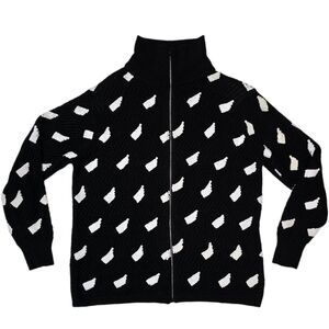 Women's Gardy Cardigan Knit Sweater Black Knit White Sequins Rhinestone Zipper L